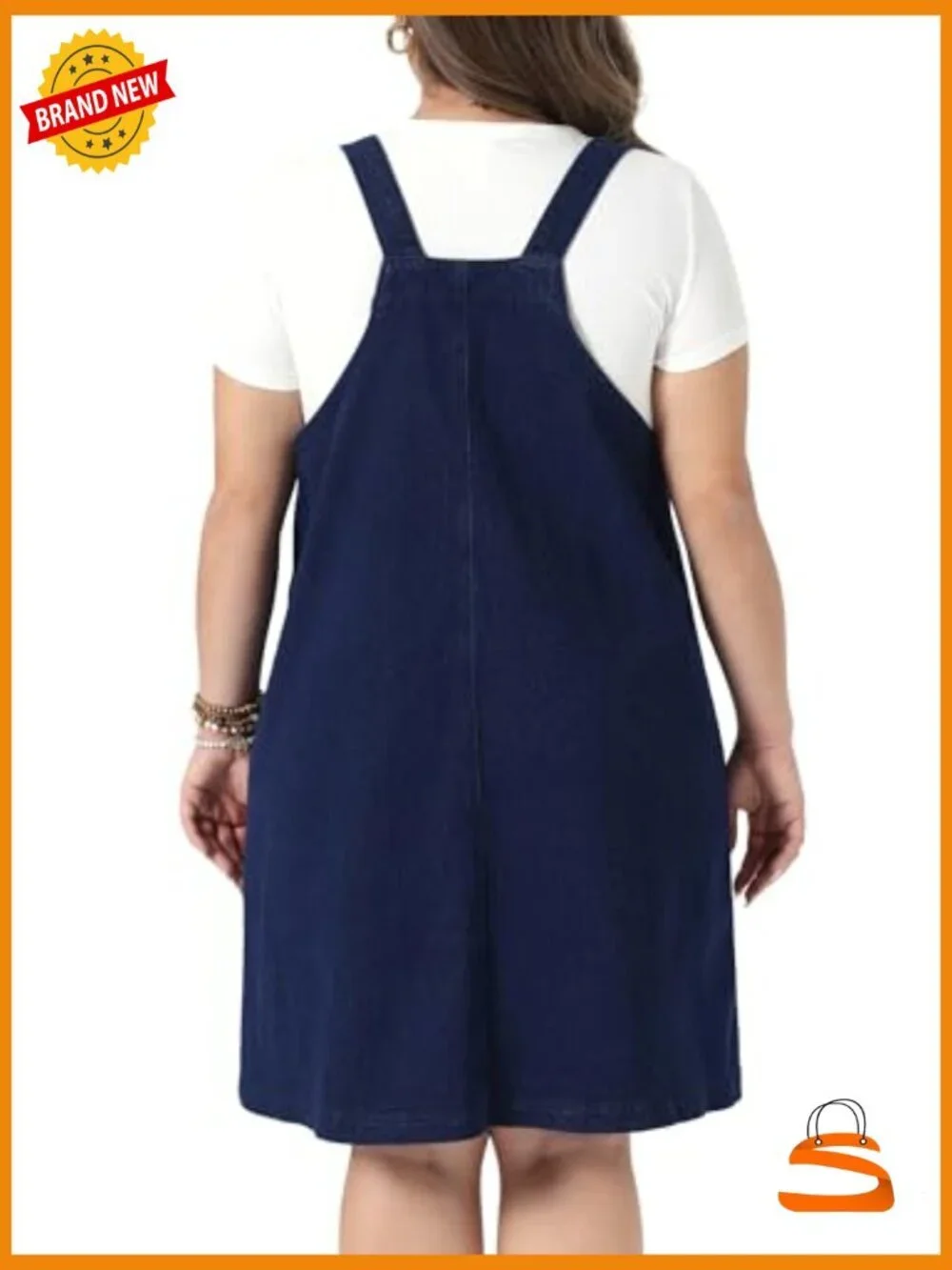 Plus Size Denim Overalls Dress with Pockets Adjustable Straps